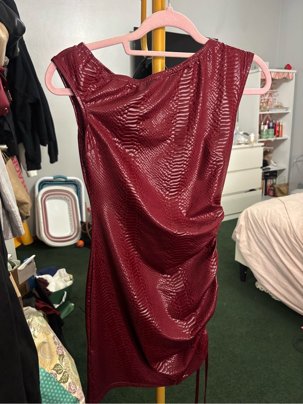 Burgundy Textured Sleeveless Mini Dress